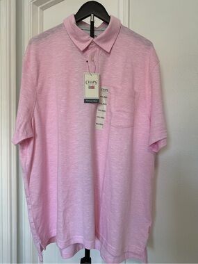 Chaps Men's Light Pink Polo Shirt with Chest Pocket
